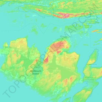 Mapa topográfico Manitoulin Island, altitud, relieve