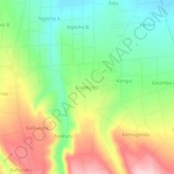 Mapa topográfico Kiambogo, altitud, relieve