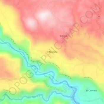 Mapa topográfico El Mortiño, altitud, relieve