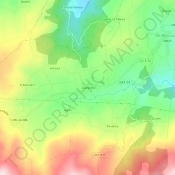 Mapa topográfico Loureses, altitud, relieve