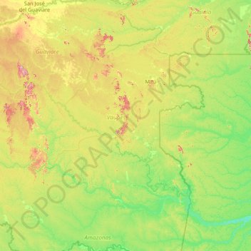 Mapa topográfico Vaupés, altitud, relieve