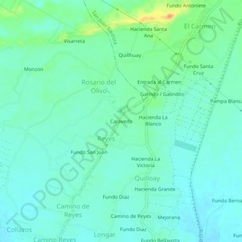 Mapa topográfico Caravedo, altitud, relieve