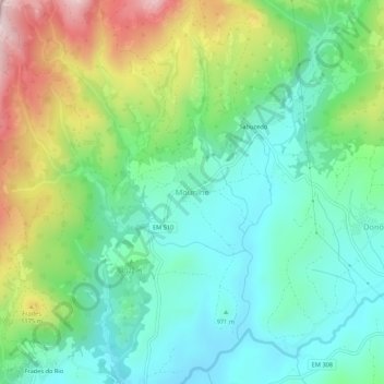 Mapa topográfico Mourilhe, altitud, relieve