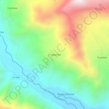 Mapa topográfico Cruzpampa, altitud, relieve