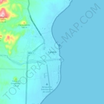 Mapa topográfico Loreto, altitud, relieve