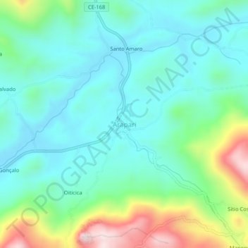Mapa topográfico Arapari, altitud, relieve
