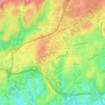 Mapa topográfico Alcoitão, altitud, relieve