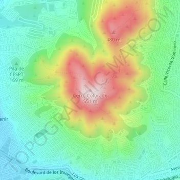 Mapa topográfico Cerro Colorado, altitud, relieve