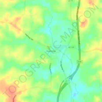Mapa topográfico Doddridge, altitud, relieve