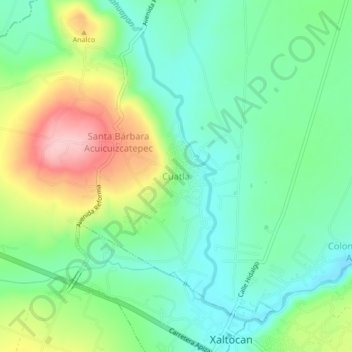Mapa topográfico Cuatla, altitud, relieve