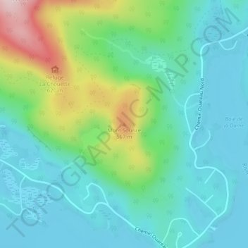 Mapa topográfico Mont Sourire, altitud, relieve