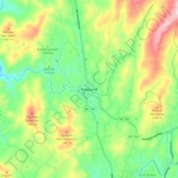 Mapa topográfico Newland, altitud, relieve