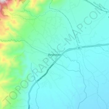 Mapa topográfico Restrepo, altitud, relieve