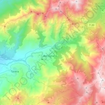 Mapa topográfico Bocognano, altitud, relieve