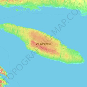 Mapa topográfico Isla de Anticosti, altitud, relieve