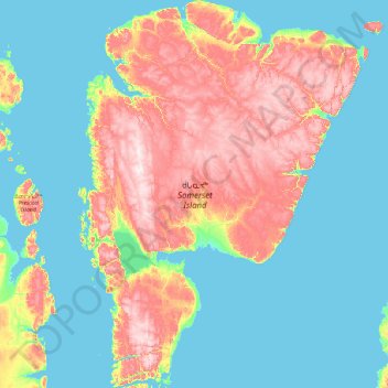Mapa topográfico Isla Somerset, altitud, relieve