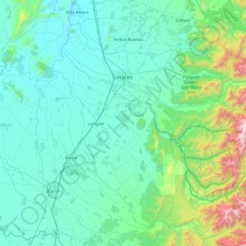 Mapa topográfico Linares, altitud, relieve