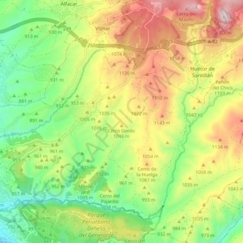 Mapa topográfico Río Darro, altitud, relieve