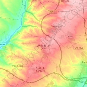 Mapa topográfico El Viso de San Juan, altitud, relieve