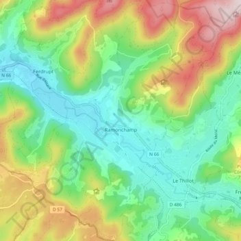Mapa topográfico Ramonchamp, altitud, relieve