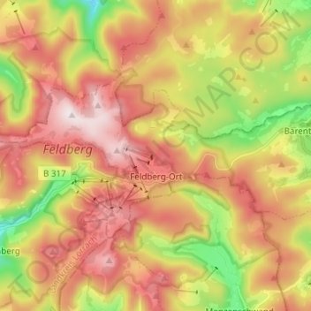 Mapa topográfico Feldberg (Ort), altitud, relieve