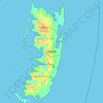 Mapa topográfico Isla de Pemba, altitud, relieve