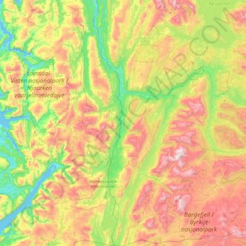 Mapa topográfico Grane, altitud, relieve