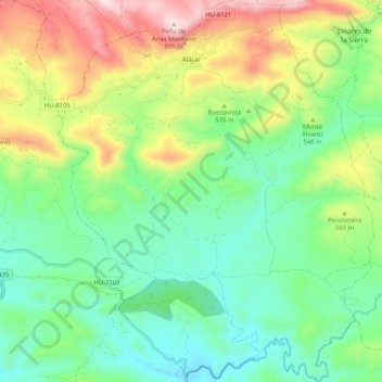Mapa topográfico Alájar, altitud, relieve