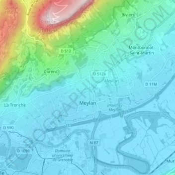 Mapa topográfico Meylan, altitud, relieve