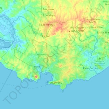 Mapa topográfico Montevideo, altitud, relieve