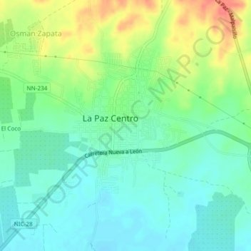 Mapa topográfico La Paz Centro, altitud, relieve