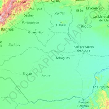 Mapa topográfico Río Apure, altitud, relieve