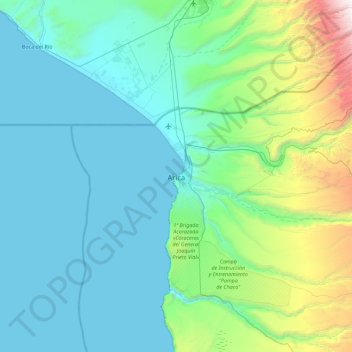 Mapa topográfico Arica, altitud, relieve