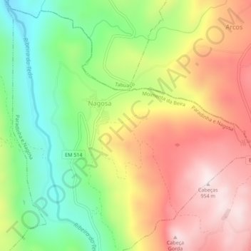 Mapa topográfico Nagosa, altitud, relieve