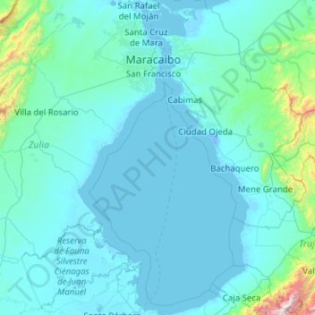 Mapa topográfico Lago de Maracaibo, altitud, relieve