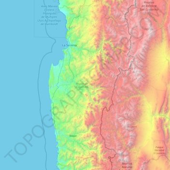 Mapa topográfico Región de Coquimbo, altitud, relieve