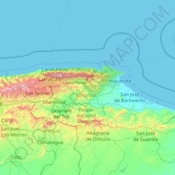 Mapa topográfico Región Capital, altitud, relieve