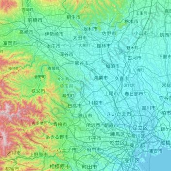 Mapa topográfico Prefectura de Saitama, altitud, relieve