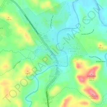 Mapa topográfico Ducualí, altitud, relieve