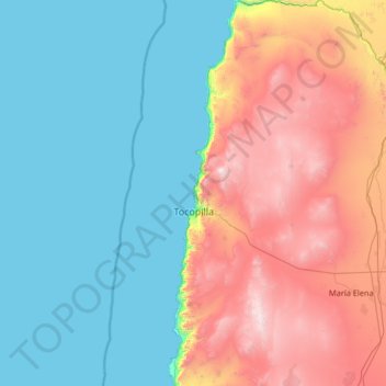 Mapa topográfico Tocopilla, altitud, relieve