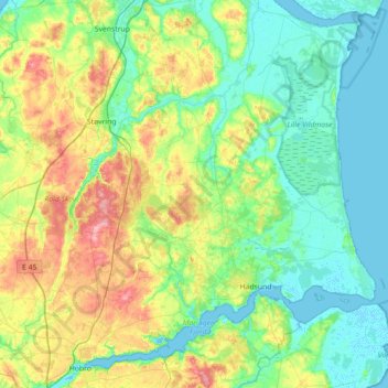 Mapa topográfico Rebild Kommune, altitud, relieve