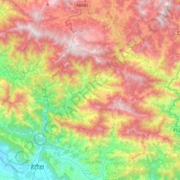 Mapa topográfico Bhimphedi, altitud, relieve