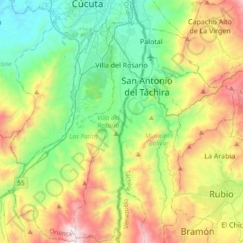 Mapa topográfico Villa del Rosario, altitud, relieve