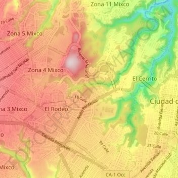Mapa topográfico Zona 7, altitud, relieve