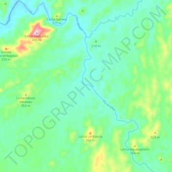 Mapa topográfico Río Amaka, altitud, relieve