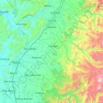 Mapa topográfico Molina, altitud, relieve