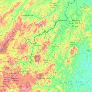 Mapa topográfico Jinotega, altitud, relieve