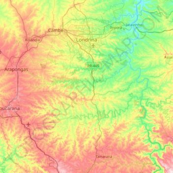 Mapa topográfico Londrina, altitud, relieve